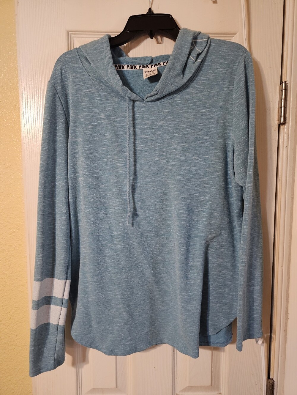 Victoria's Secret PINK Light Blue Hooded Pullover with White Trim